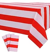 Kesfey 3 Packs Red and White Vertical Striped Tablecloth 54 x 108 Inch Circus Carnival Theme Part...