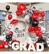 Red and Black Balloon Arch Kit, 2026 Graduation Decorations, 130Pcs Red Black White Silver Balloo...