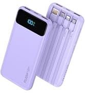 Nusyddy Portable Charger 10000mAh PD20W w/4 Built-in Cables/6 Outputs Purp. | PD20W Fast Charging...