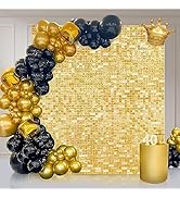 Gold Shimmer Wall Backdrop Panels 24PCS Square Sequin Shimmer Backdrop Decor Sparkly Wall for Wed...