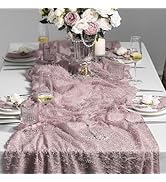 Leetaltree Dazzle Table Runner (Dusty Mauve, 1 Pack) - Luxury Fringe Appliqué Raised Linear Spark...