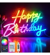 ZSLAIFU Happy Birthday Neon Sign, RGB+IC LED Happy Birthday Light Up Sign with Remote and App Con...