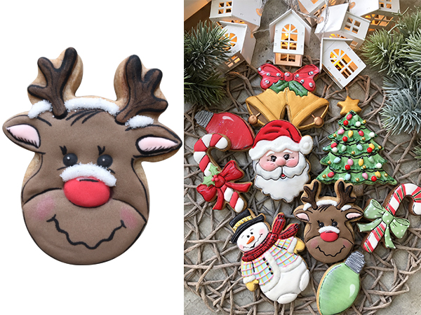 Decorated Reindeer Face cookies by J.Cookies.