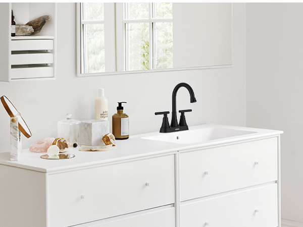 Matte Black Bathroom Sink Faucet Bathroom Faucets for Sink 3 Hole Faucet for Bathroom Sink Vanity RV