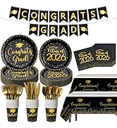 MASHAN 354Pcs Black and Gold Graduation Decorations Set,2026 Graduation Party Supplies Serves 50,...