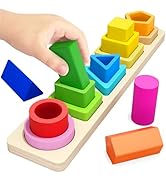 PEBIRA Montessori Toys for 1 2 3 Year Old Boys Girls Toddlers, Heightened Peg-free Wooden Stackin...
