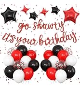 Red Go Shawty It's Your Birthday Banner Balloons Set, Glitter Happy Birthday Banner with Black Re...
