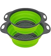 AUAUY 2 Pack Collapsible Colander Set, Round Silicone Folding Collapsible Strainers with Plastic ...
