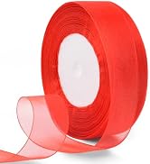 HimBen Red Sheer Organza Ribbon, 1 Inch 50 Yard Chiffon Ribbon 1 Roll for Gift Wrapping, Flower B...