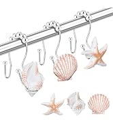 Shower Curtain Hooks Rings, 12PCS Anti Rust Seashell Decorative Double Resin Hooks for Beach Bath...