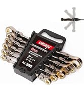 DISEN 6PCS 90 Teeth Ratcheting Wrench Set Double Box End Flex Head with Gray Nickel Coated Ratche...