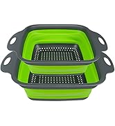 AUAUY 2 PCS Collapsible Colander Set, Square Silicone Folding Colander with Plastic Handles, Eco-...