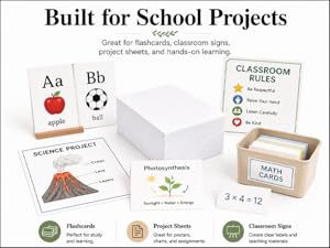 Envelopus white cardstock paper for flashcards, classroom signs and school projects