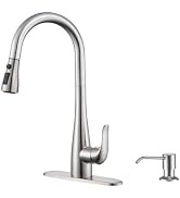 HGHGK Kitchen Faucet with Soap Dispenser and Pull Down Sprayer - Stainless Steel Single Handle Ki...