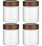 MOLADRI 12 oz/350 ml Clear Glass Storage Canister with Airtight Wooden Lid, 4 Pack Small Overnigh...