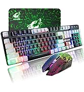 Wireless Gaming Keyboard and Mouse Combo Muti-Color Keycaps Rainbow Backlit Mechanical Feel Keybo...