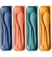 HMDZMR Travel Utensils with Case, 4 Sets Reusable Utensils Set with Case, Wheat Straw Utensils fo...