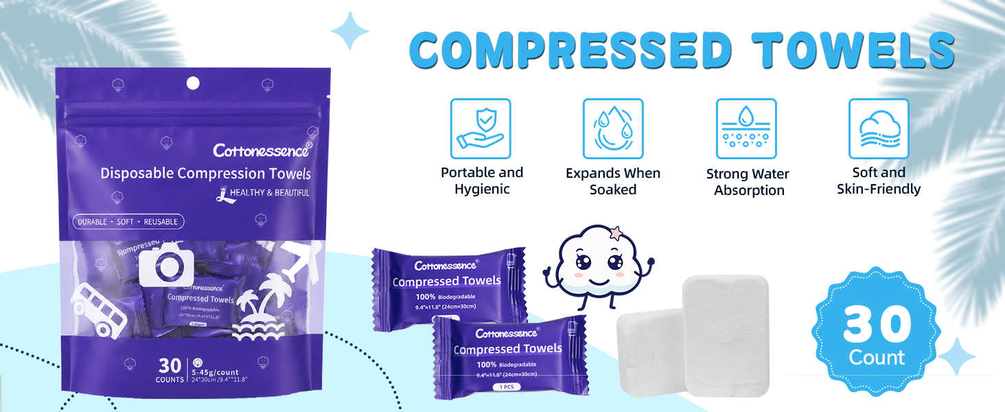 Cottonessence Premium Compressed Towels (30 count)
