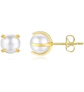 Angelstones 18K Gold Plated Sterling Silver Stud Earrings, Pearl Earrings for Women