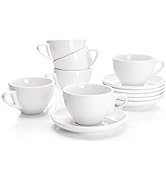 Sweese 6 Ounce Cappuccino Cups with Saucers, Porcelain Double Espresso Cups Set of 6 - White (403...
