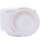 N9R 30PCS Disposable Soup Bowls with Gold Relief, 12 Oz Fancy Plastic Soup Bowls for Holidays, Pa...