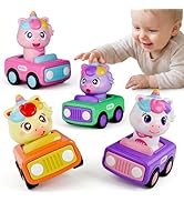 iPlay, iLearn Press to Go Unicorn Car Toys for Toddler 1-3, Baby Animal Racing Cars, Infant Girl ...