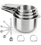 Measuring Cups and Spoons Set, 10 Piece Stainless Steel Nesting Measure Cup Includes 4 Cups & 6 S...