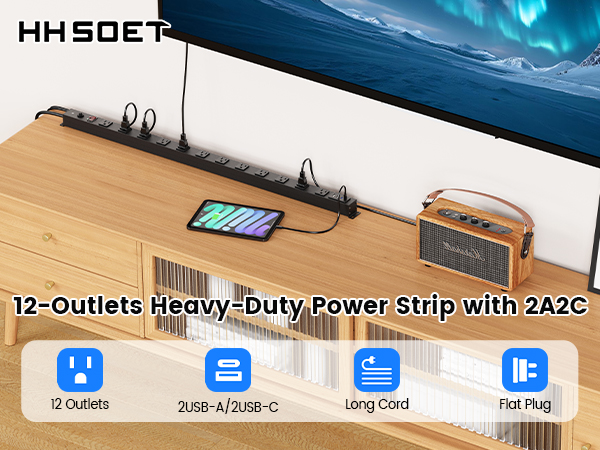 12 outlets power strip with usb-c