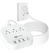 Flat Extension Cord with 360° Rotating Plug 15 Ft Power Strip with 4 USB Wall Charger (1 USB C Po...