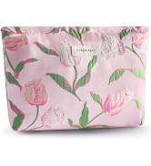 ZLFSRQ Tulip Makeup Bag for Women Floral Cosmetic Bag Pink Zipper Cosmetic Pouch for Purse Large ...