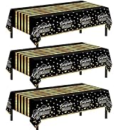 Childom 3 Pack Graduation Tablecloth,Graduation Party Decorations 2026 Black and Gold,54"x108" Di...