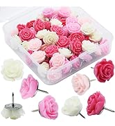 YOUDEFUL 60Pcs Decorative Pushpins, Red Rose Flower Push Pin with Gradient Color, Cork Board Tack...