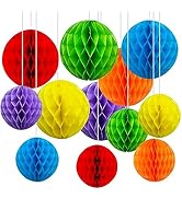 CC wonderland zone 12pcs Rainbow Paper Honeycomb Balls,Colourful Hanging Tissue Pom poms for Part...
