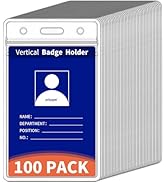 PCKPGON 100 Pack Vertical ID Badge Holder, Clear Plastic Work Key Card Sleeve, Name Tag Holders C...