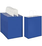 Oikss 100 Pack 10x5x13 Royal Blue Kraft Paper Bags with Handles Bulk for Birthday Party Favors Gr...