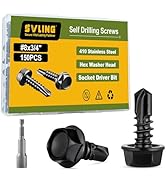 SVLING #8 x 3/4" Black Self Tapping Screws for Metal, 150PCS Self Drilling Screws 410 Stainless S...