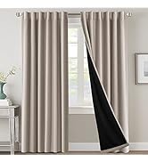 H.VERSAILTEX 100% Blackout Curtains for Bedroom with Black Liner Full Room Darkening Curtains 84 ...