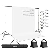EMART Portable Photography Backdrop Stand Kit 7 x 10 ft with 6 x 9 ft White Backdrop, Adjustable ...
