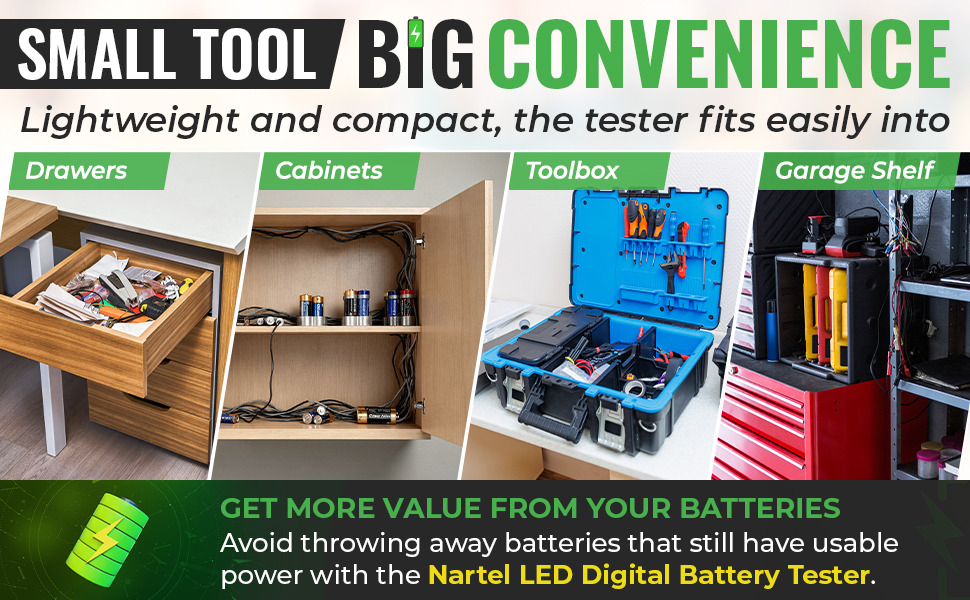 Nartel Battery Tester Lightweight Compact easily stored
