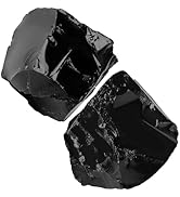 NUKAYAI 2Pcs Black Obsidian Raw Crystals 1.8-2.2" Large Stones Rough Rocks Healing Crystal for Po...