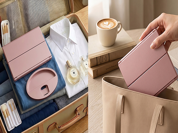 Portable folding makeup mirror with lights, ideal birthday gift for women.