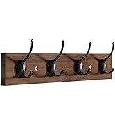 BAMEOS Wall Mounted Coat Rack, Bamboo Wall Coat Rack Hooks, Coat Hat Hanger Hooks, 4-Hook Rail fo...