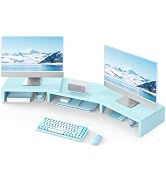 TAVR Dual Monitor Stand Riser, Wooden Computer Monitor Stand for 2 Monitors | Extra Long Multifun...