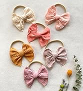 Cherssy Baby Girl Muslin Headbands, 3.5" Cotton Hair Bows Nylon Hairbands for Newborns, Infants, ...