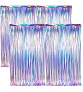 BTSD-home 4 Pack Iridescent Party Streamers Tinsel Foil Fringe Curtain Holographic Backdrop Metal...
