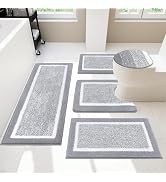 Pauwer Bathroom Rugs Sets 5 Piece with Lid Cover Bathroom Shower Rugs with U-Shaped Contour Toile...