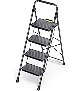 KINGRACK 4 Step Ladder, Sturdy Steel Step Stool with Anti-Slip Wide Pedals, Handrail, Safe-Lock D...