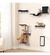 Cat Wall Shelves Set for Indoor Cats, Wall Mounted Cat Furniture with Scratching Post, Cat Hammoc...
