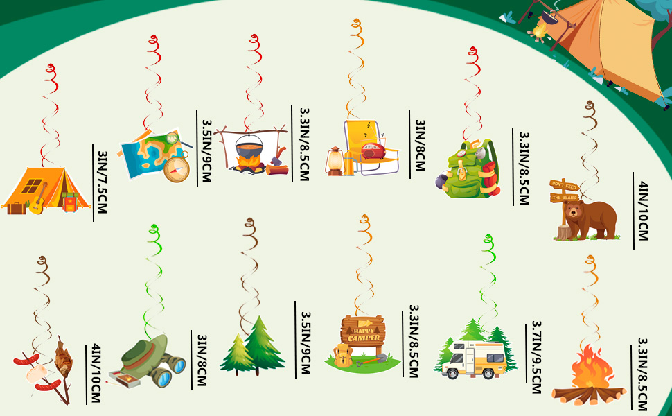 camping hanging swirl party decorations