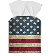Pzuqiu Vintage American Flag Tissue Box Cover PU Leather Square Tissue Holder Patriotic Tissue Or...